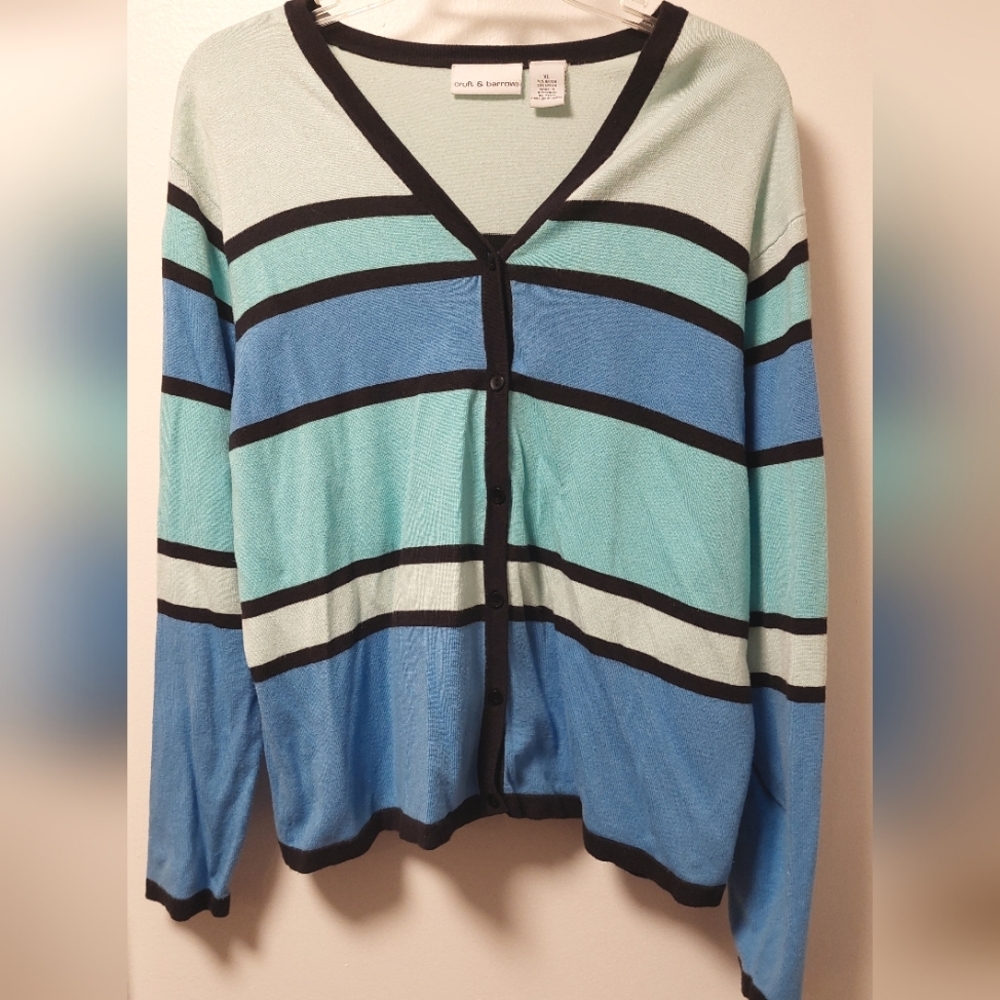 Vintage CROFT & BARROW Striped V- Neck Cardigan Sweater